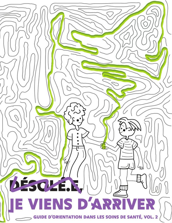 Désolé.e, je viens d'arriver — couverture, deux personnages dans un labyrinthe