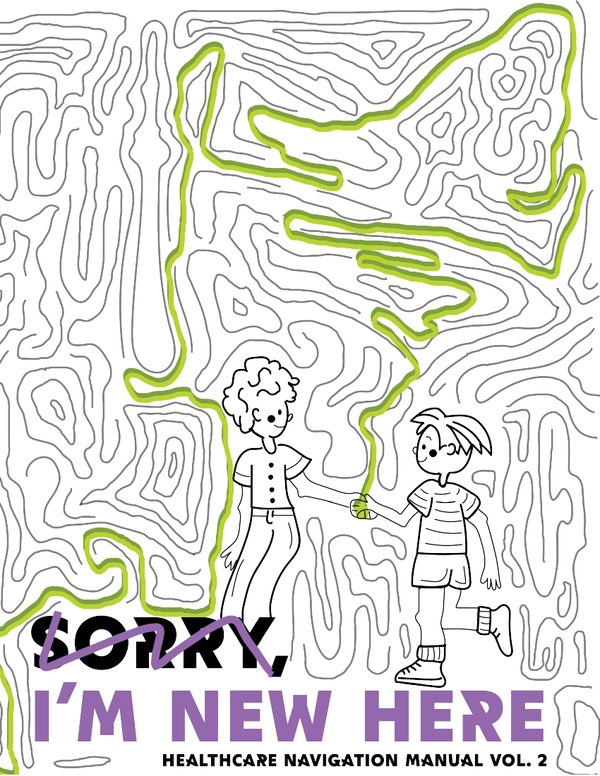 Sorry, I'm New Here cover — two characters walking a maze