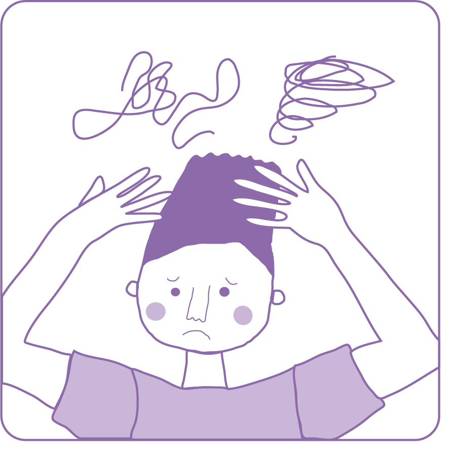 Illustration of someone feeling overwhelmed, hands on their head