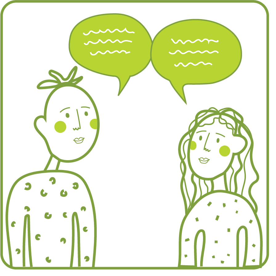 Illustration of two people talking